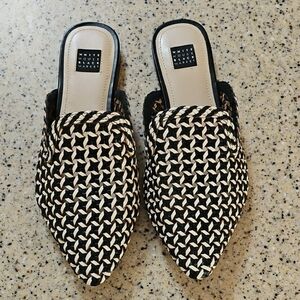 White House Black Market Black and Cream Mules
